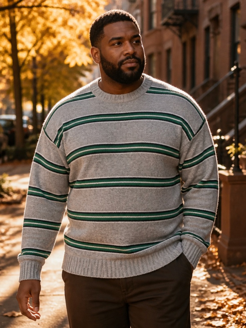 J.Crew Men’s Alpaca Wool Blend Crew Neck Knit Sweater Striped Gray Green XL